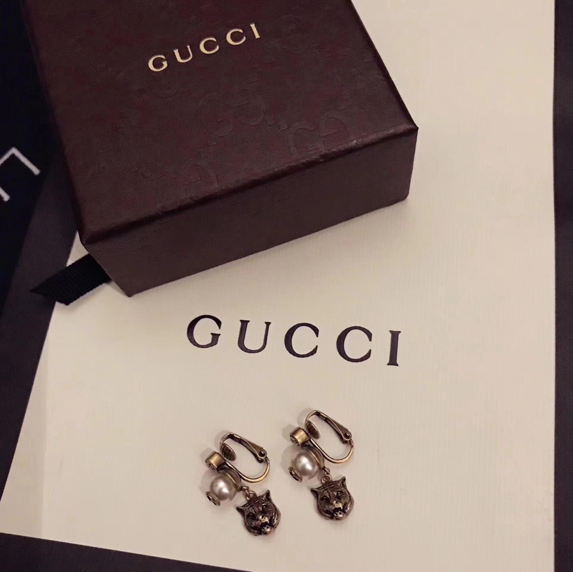 古奇新款双g老虎珍珠耳钉