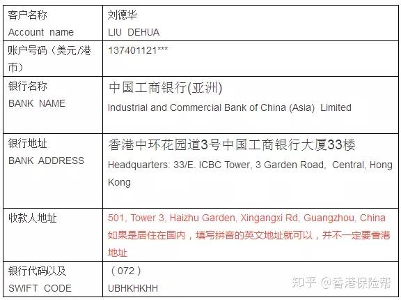 国内银行入金香港各大银行收款信息大全