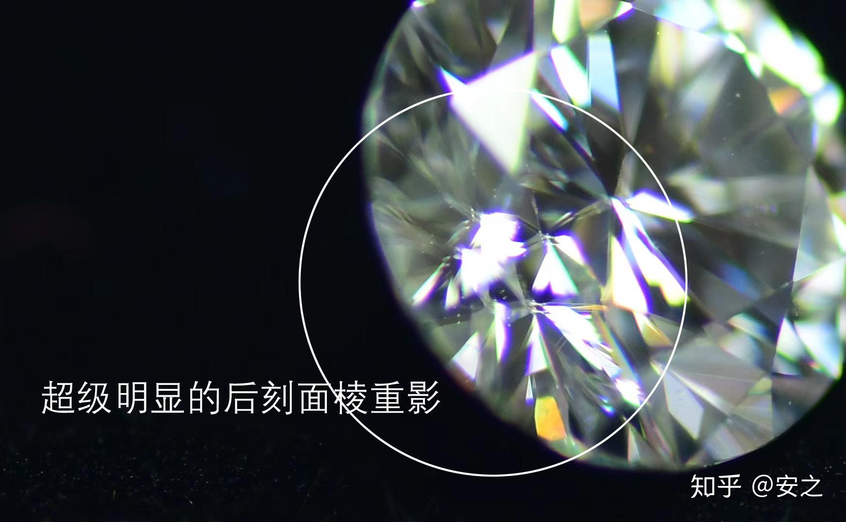 图:从台面观察莫桑石,可以看到很明显的后刻面棱线重影.