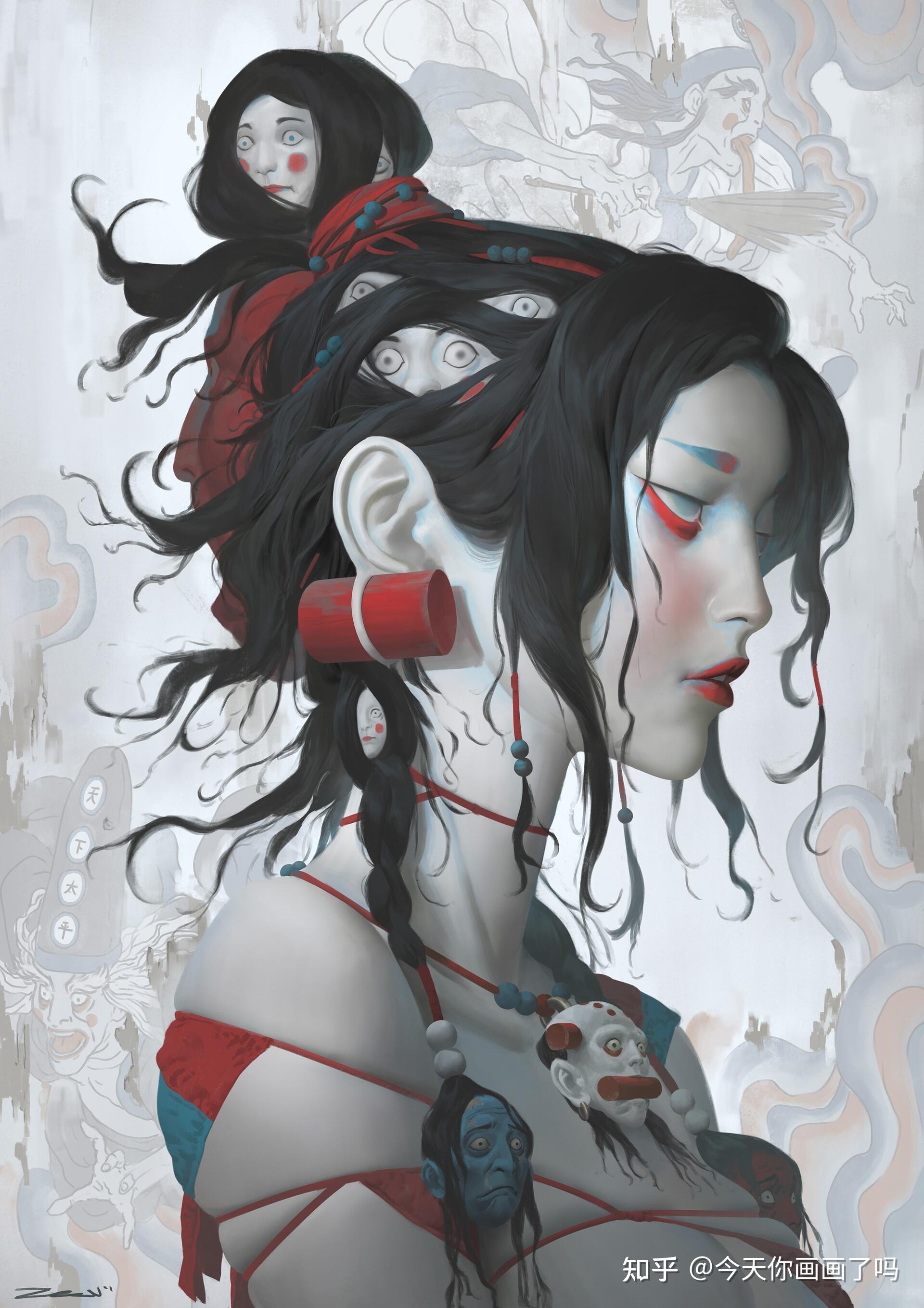 现在又让这些鬼神与现代流行时尚相结合创作了系列以"鬼神朋克"为题的