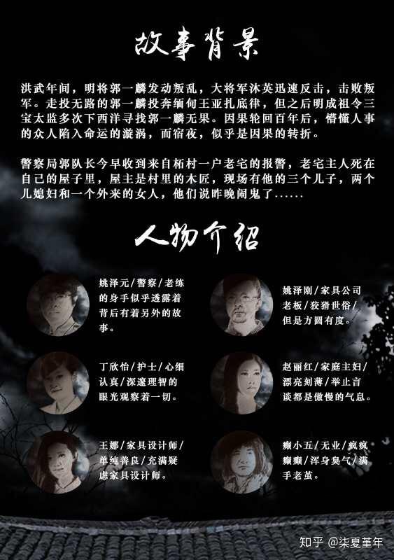 剧本人数:6人(3男3女 剧本类型:恐怖,推理,还原,反转,机制 故事背景