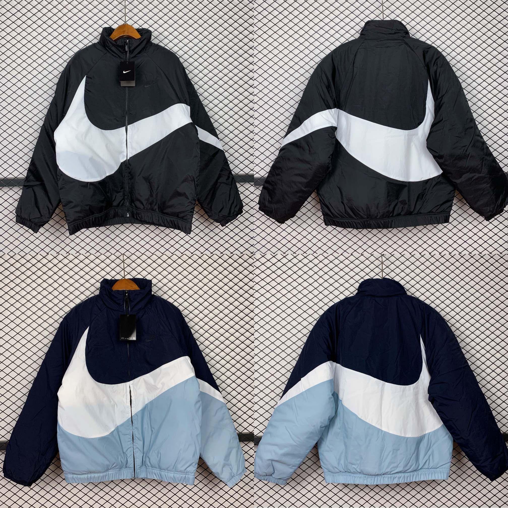 nike big swoosh 拼色拼接大钩子logo立领棉服