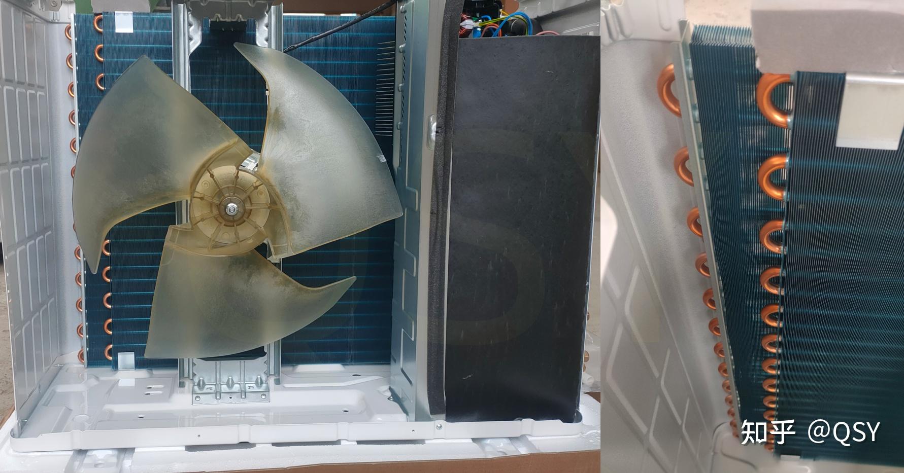 两款空调的散热片面积大小相同,构造也一样.