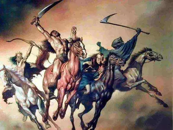 《圣经新约》末篇《启示录》第6章的"天启四骑士",他们分别是白马骑士