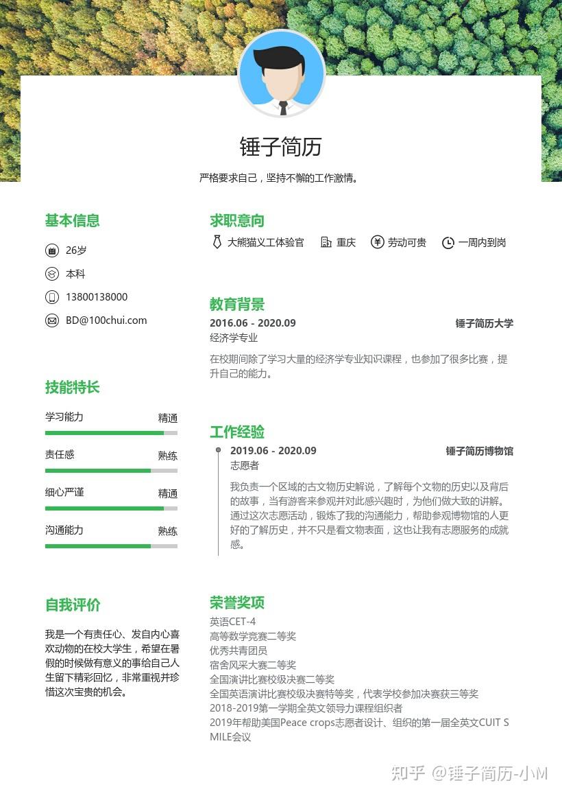 大熊猫义工体验官简历带内容参考