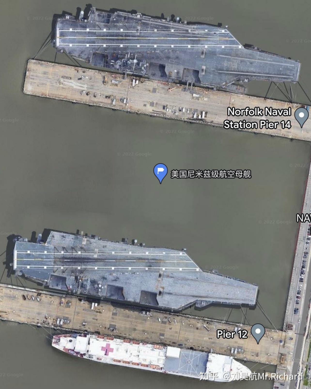 谷歌卫星地图上的各国航空母舰