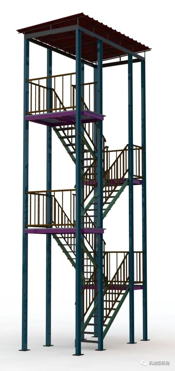 【工程机械】fire escape stircases消防通道消防梯3d图纸solidworks