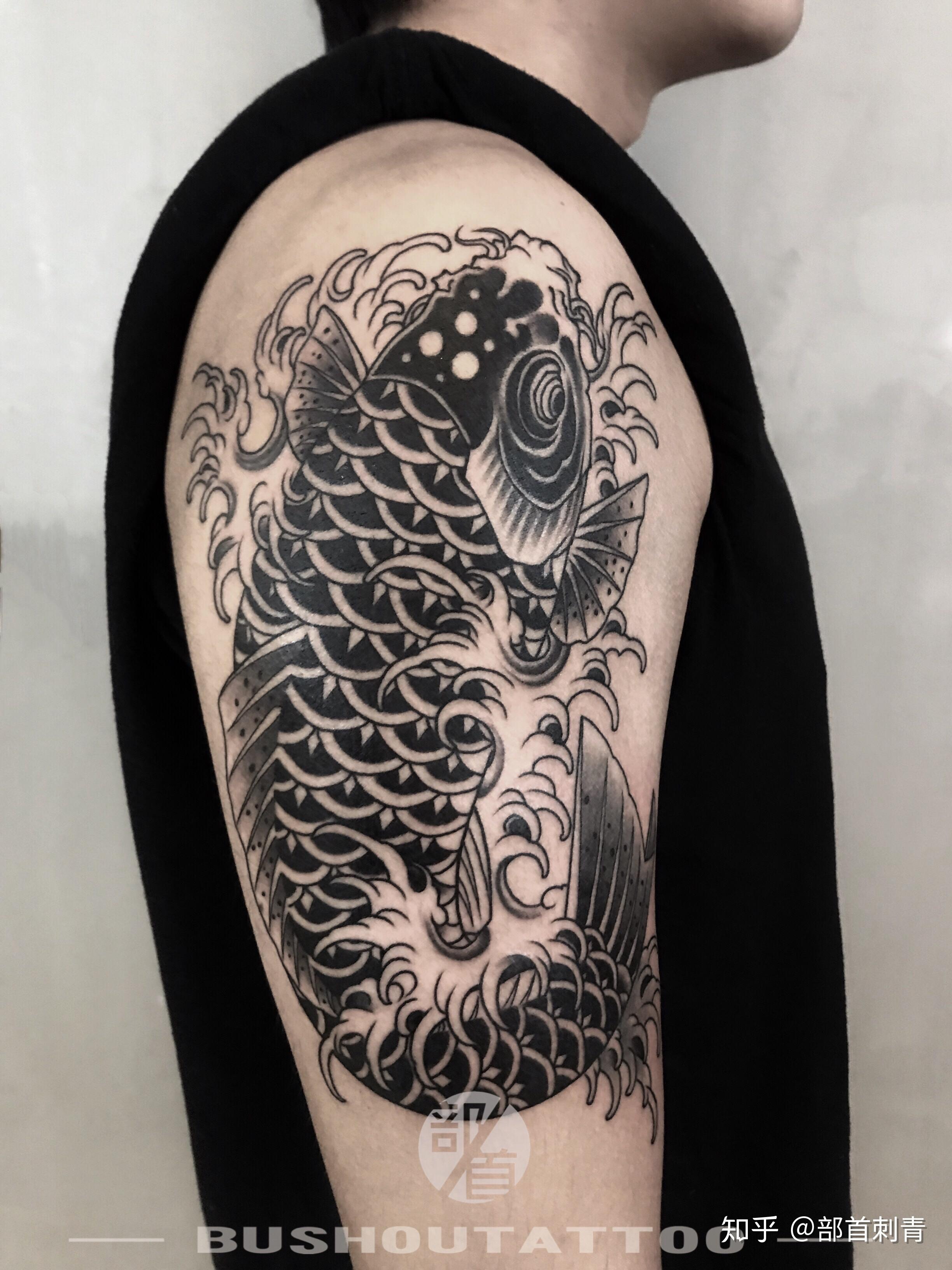 老传统鲤鱼暗黑花体字水墨概念猫咪oldschool 自由女神花体字花胸