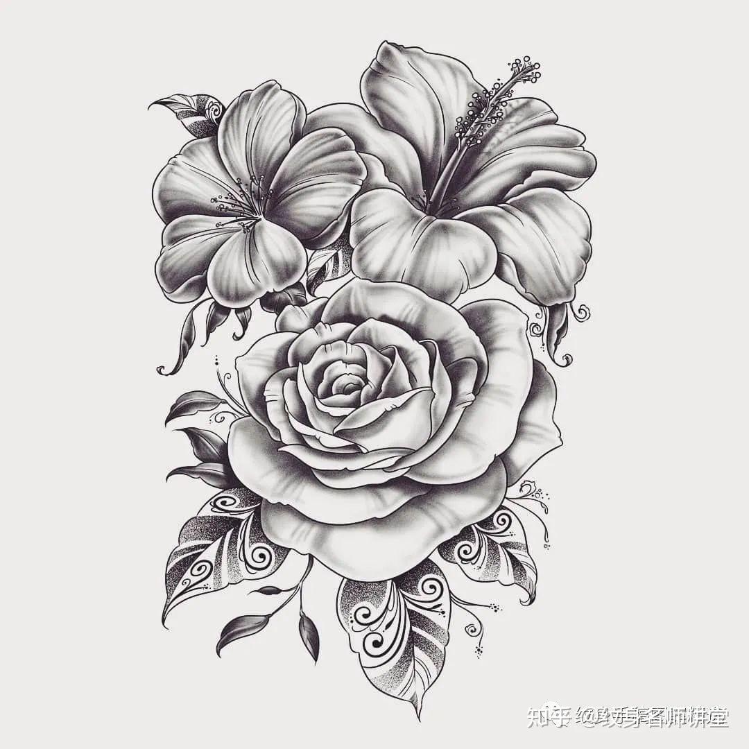 纹身| 问百花香，不如玫瑰——玫瑰纹身素材 - 知乎