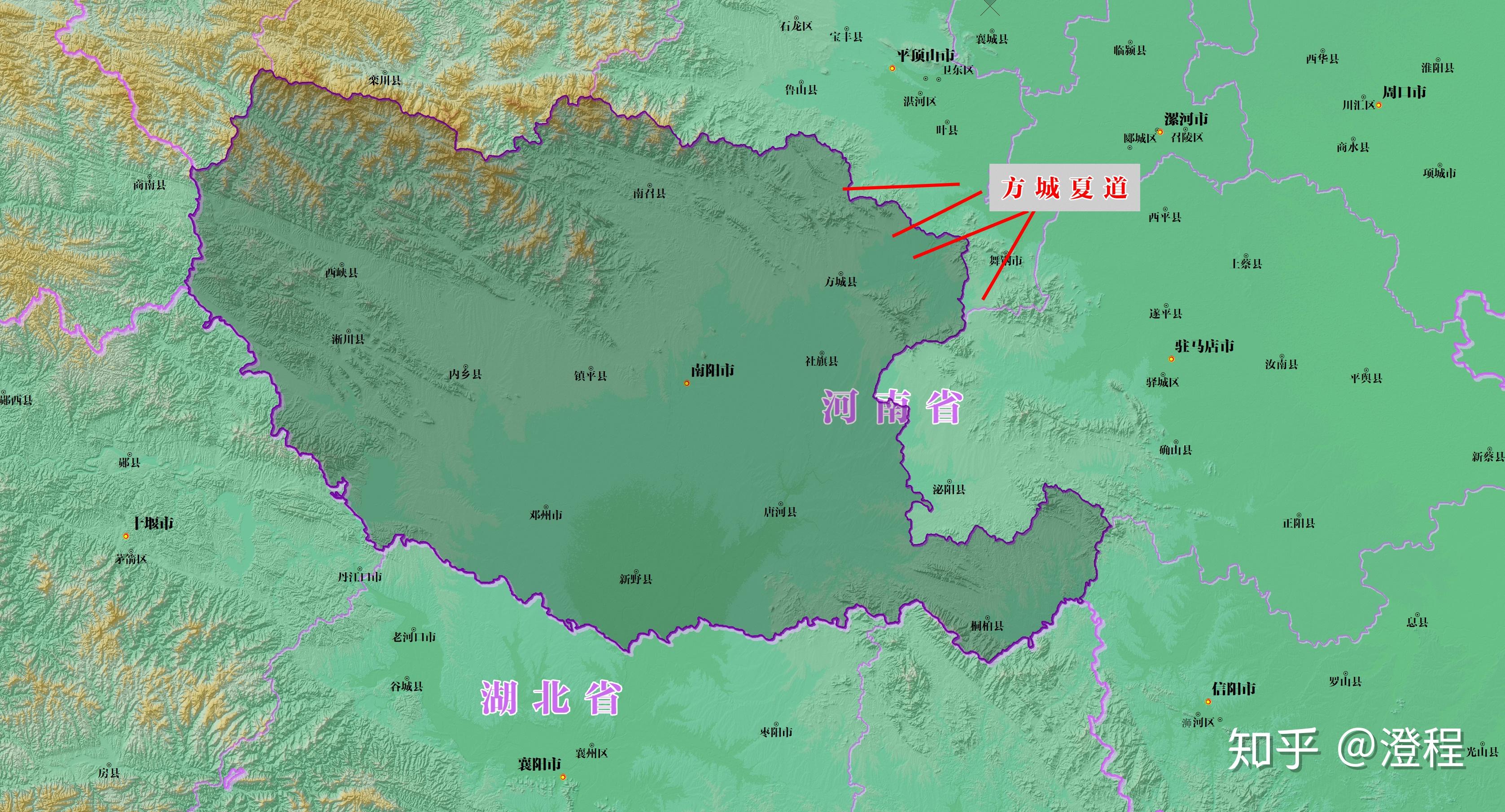 南阳盆地以及方城夏道的区位于连接伏牛山与桐柏山之间这些断续的