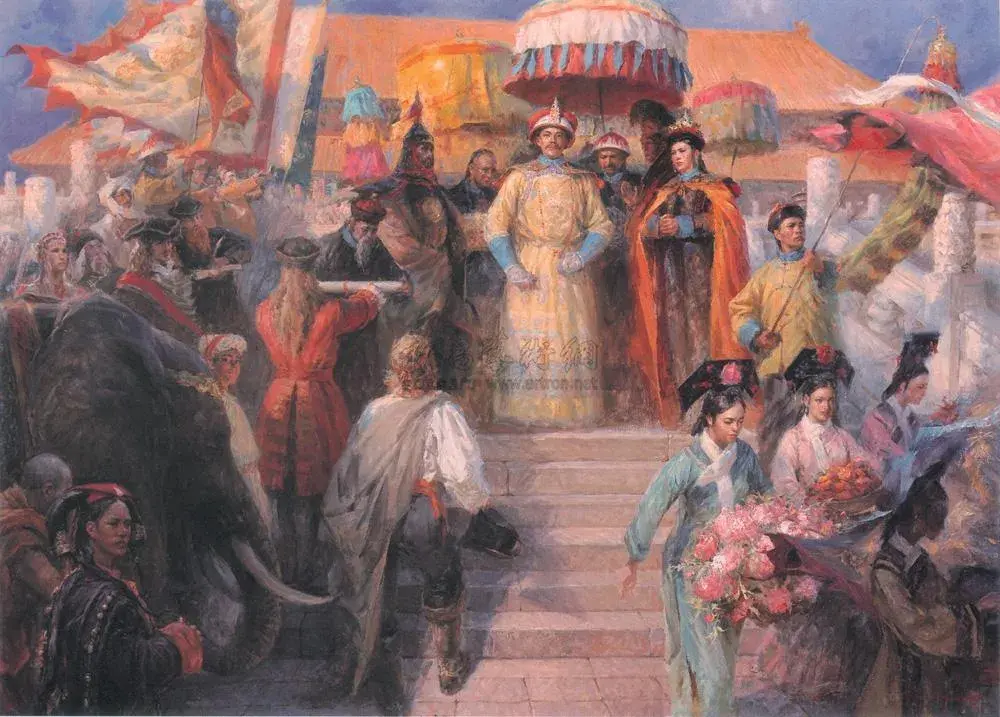 yy出来的清代外国使臣朝贡油画当然了,古代皇帝搞这个,不可否认他们或