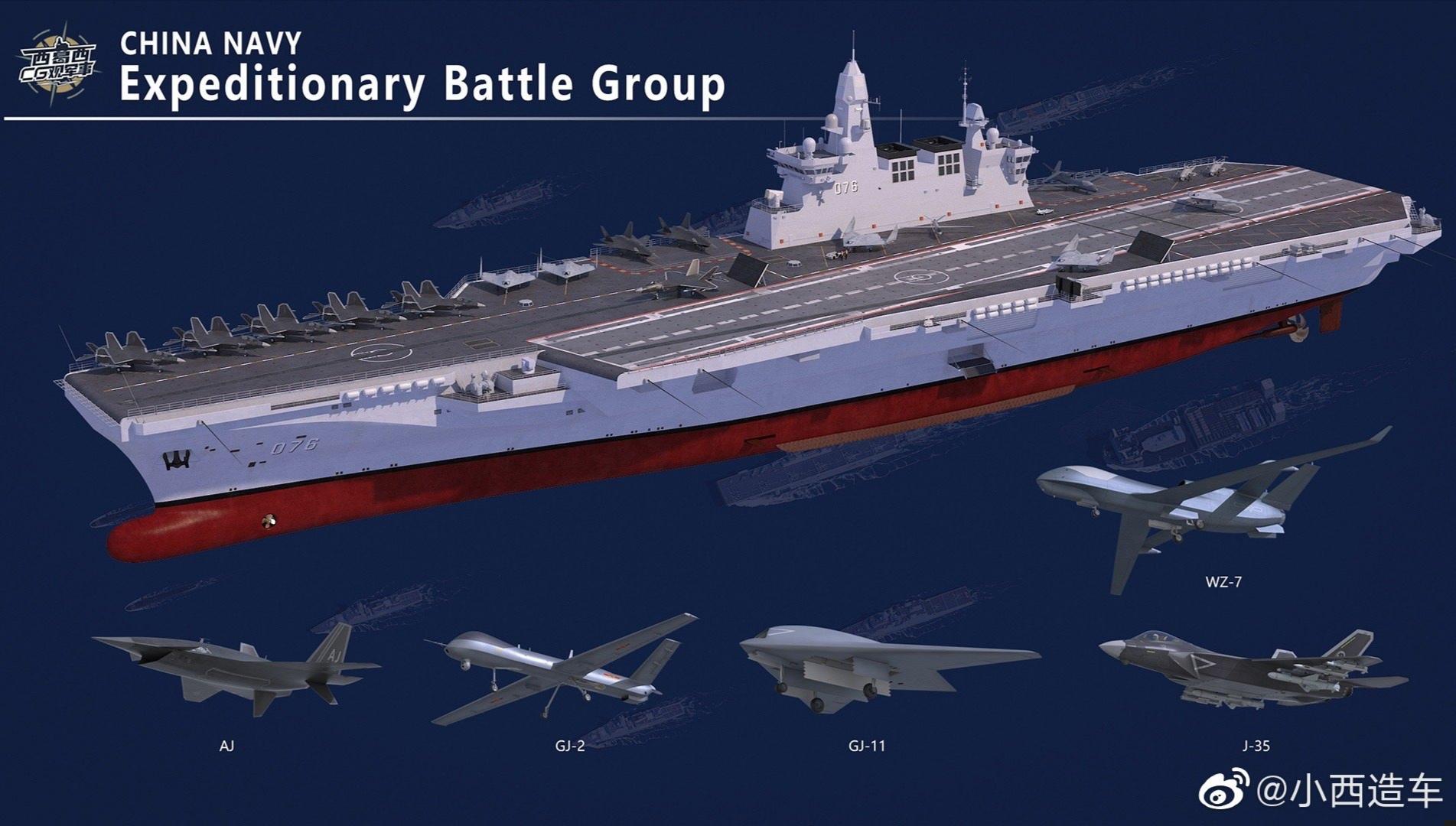 076两栖攻击舰/中型航母采用斜角甲板的概率接近零，且很可能是蒸-燃-柴联合动力的全电力推进战舰。也不同于闪电航母———而是全甲板攻击至上的雷 ...
