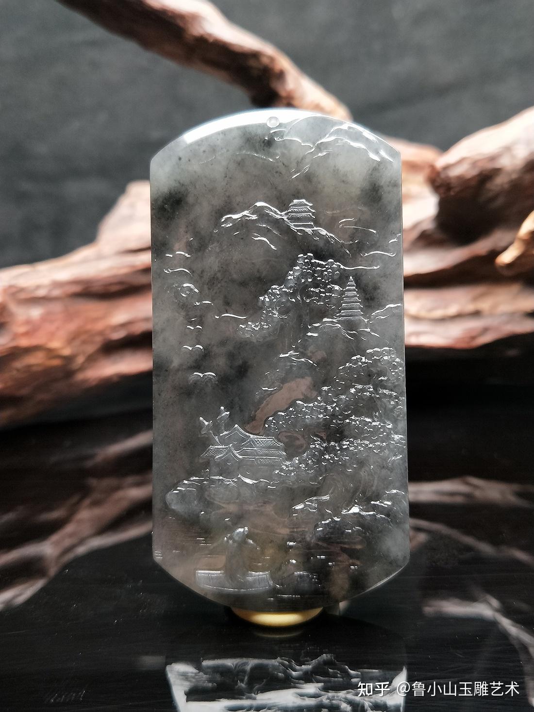 翡翠玛瑙底冰乌鸡山水牌起货效果