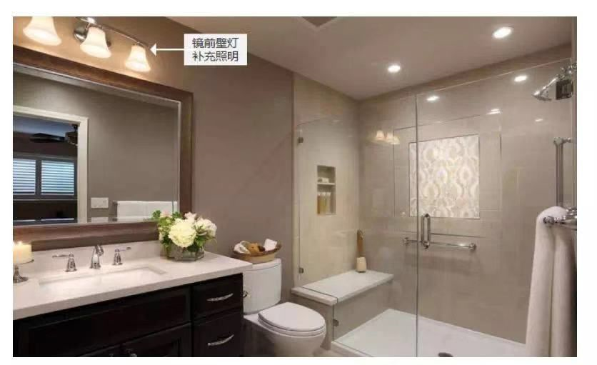 灯光太亮会影响睡觉,可设置壁灯或筒灯,对卫生间进行补充照明