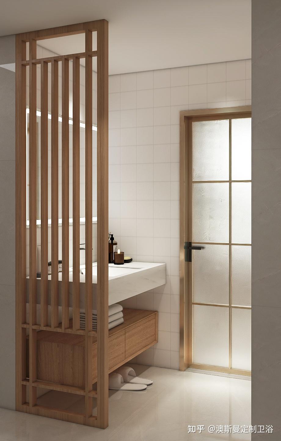 半开放式无滤镜的原木风卫生间装修