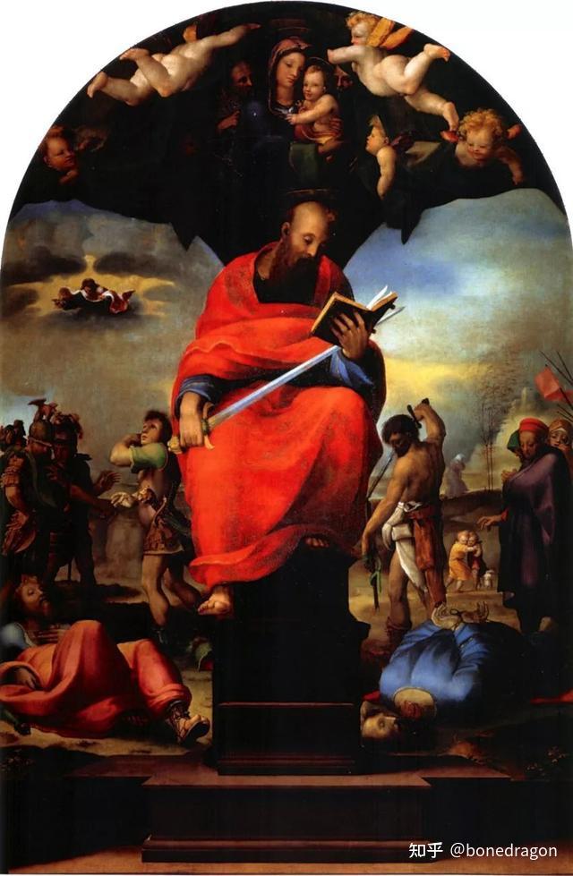 事实上基督教圣徒圣保罗的形象就是左手持圣经,右手持剑.