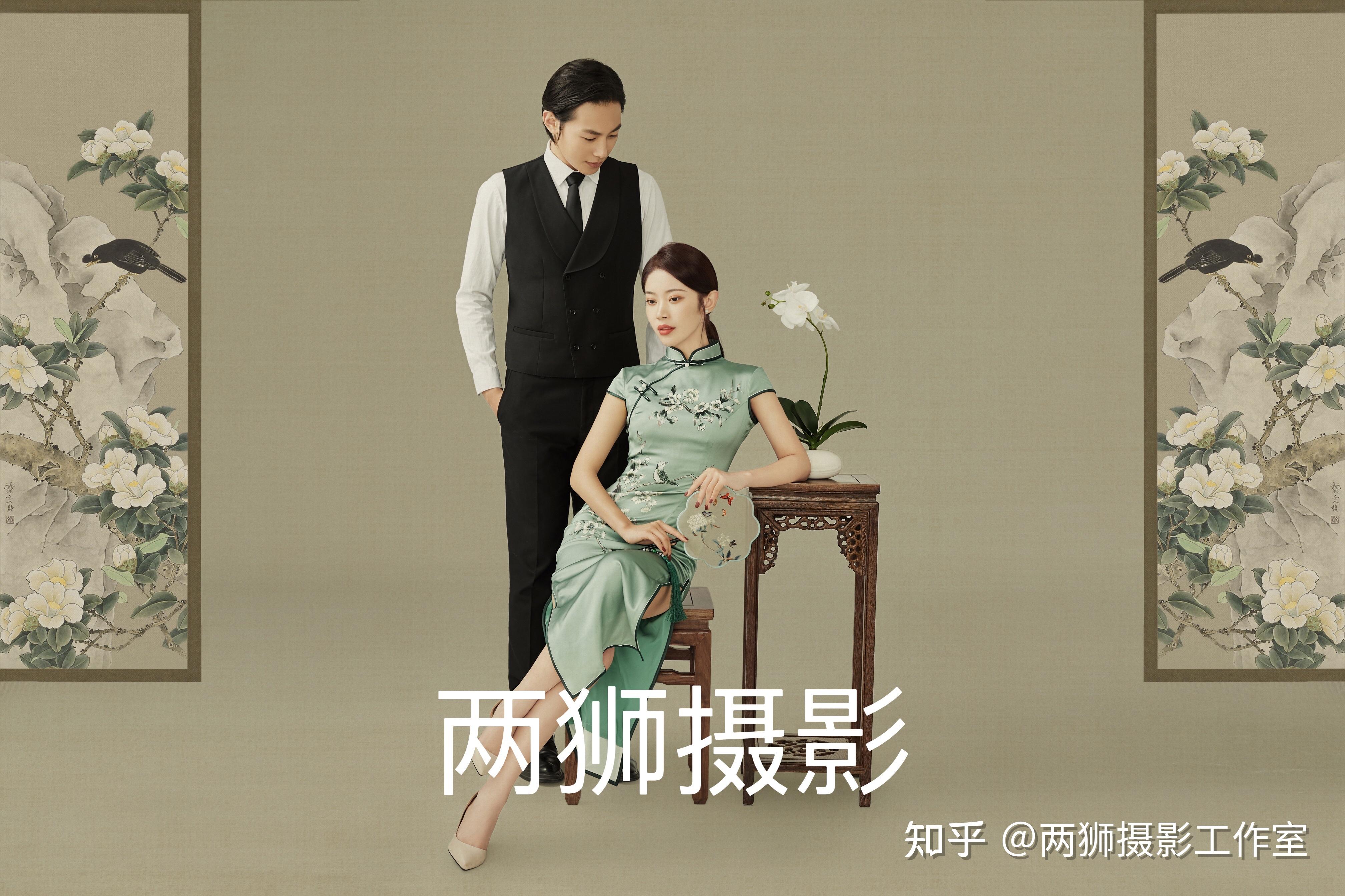 备婚日记中式旗袍工笔画婚纱照传承国风韵味