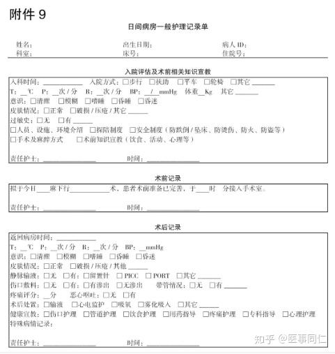 排序運行病歷應當按照以下順序排序以便於查看:日間手術一般護理記錄