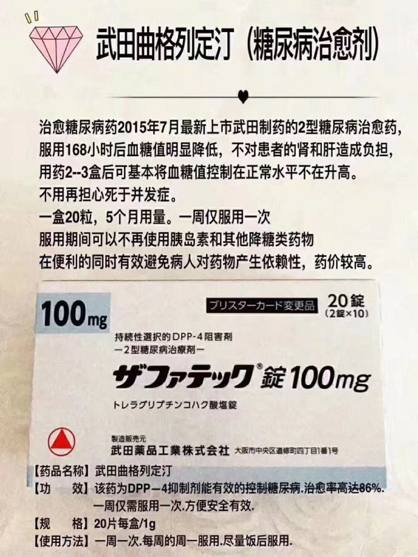 日本武田制药(Takeda)——糖尿病新药——曲格列汀Zafatek(2型糖尿病专用) - 知乎