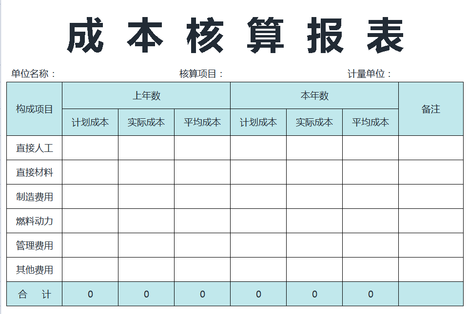 成本会计每月做的表格图片