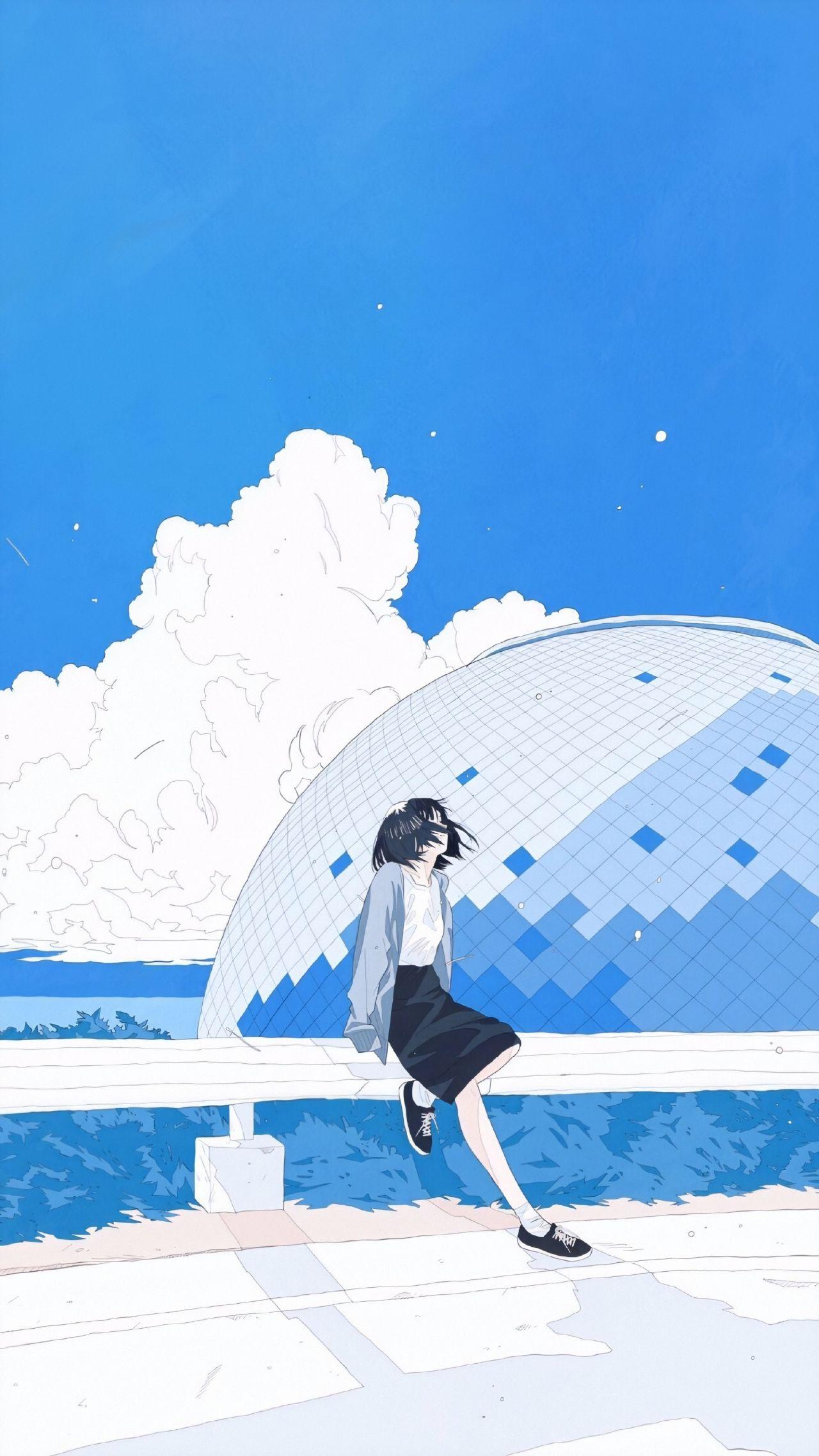 【动漫手机壁纸】蓝白色调太好看了!