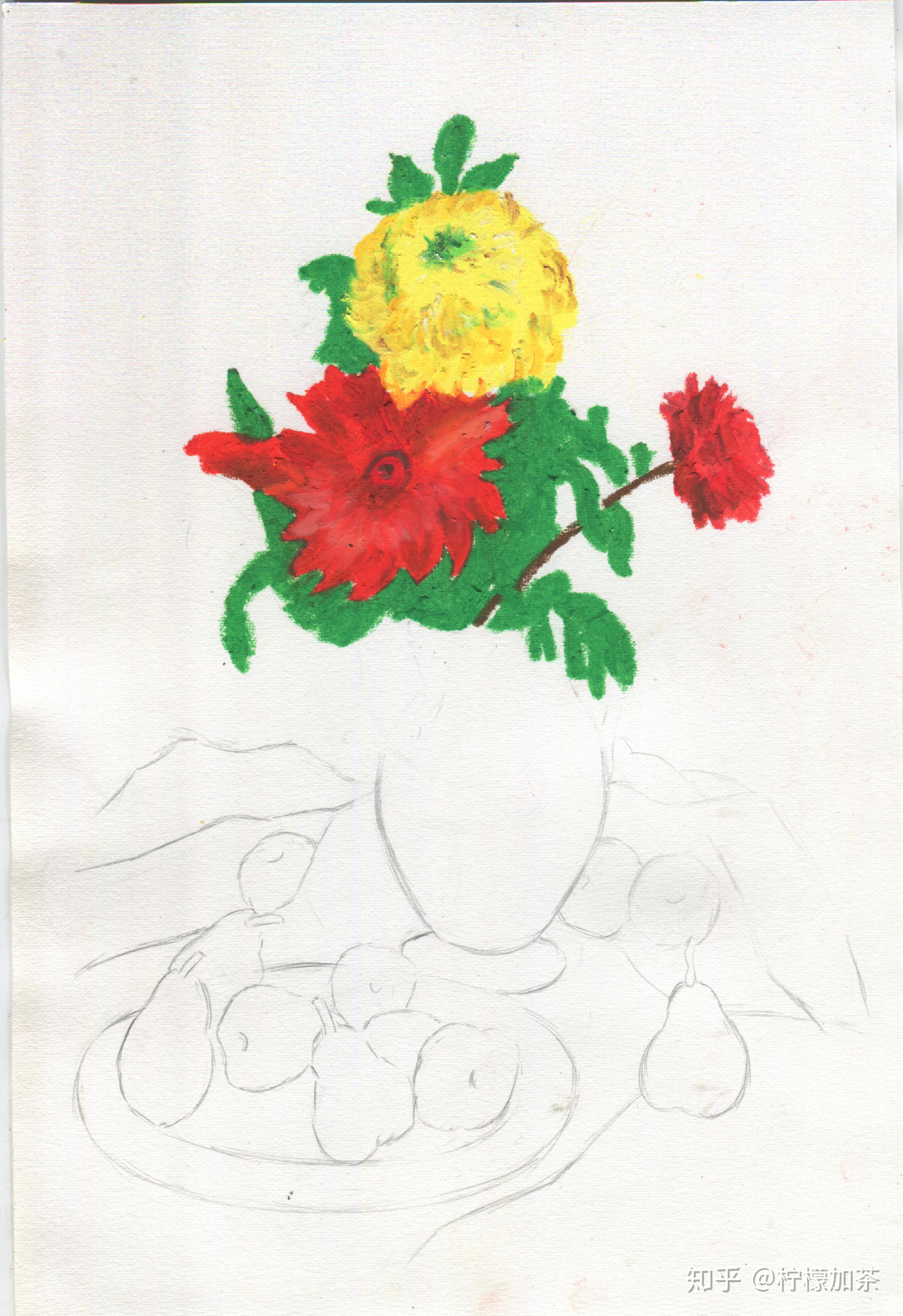 油画棒画名画潘玉良双色菊花和水果