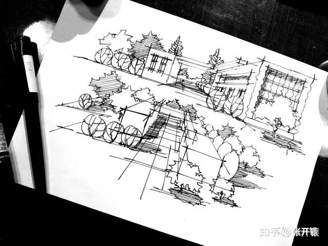 最容易学的一点正透视鸟瞰图用它手绘建筑学和风景园林大场景大空间再