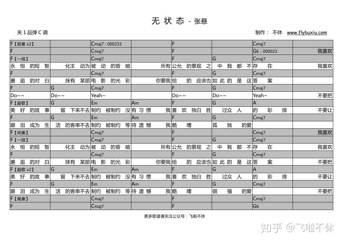 吉他谱无状态张悬修正版