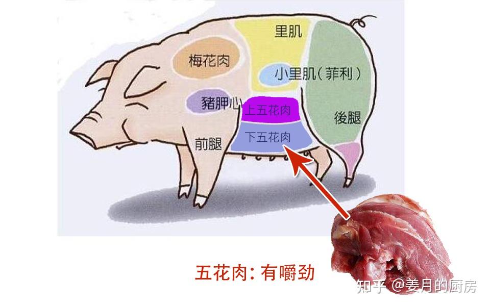 这里的五花肉也是肥瘦相间,有的还带有肋骨和软骨都是正常的,这个位置