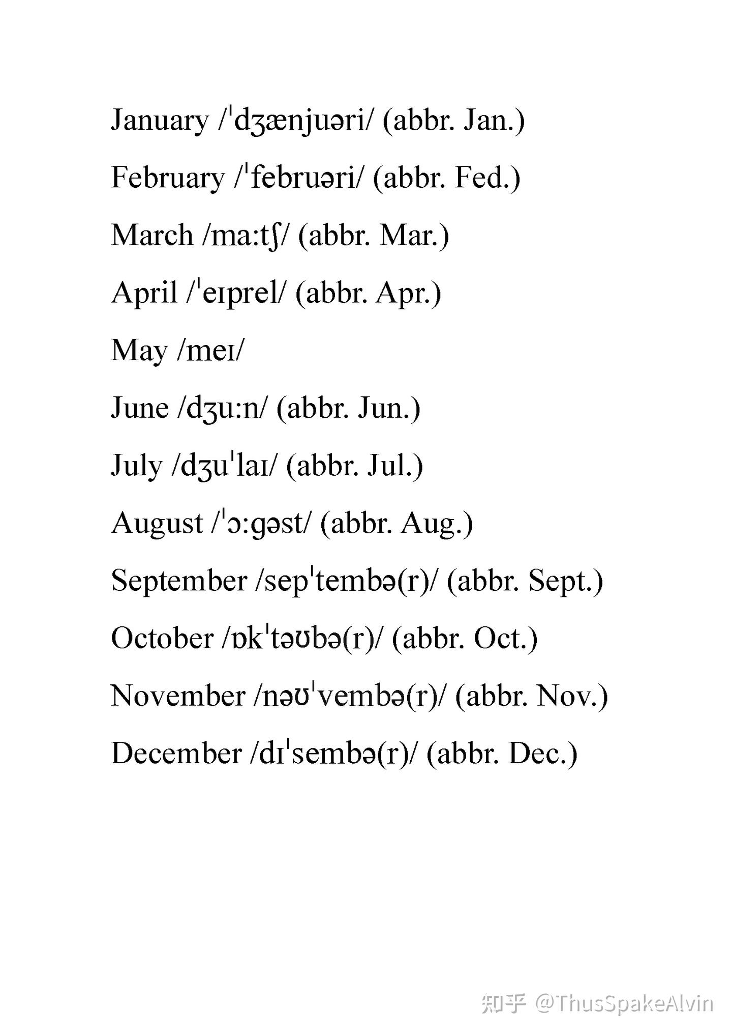 英文中的星期、月份、数字（附音标、缩写） - 知乎