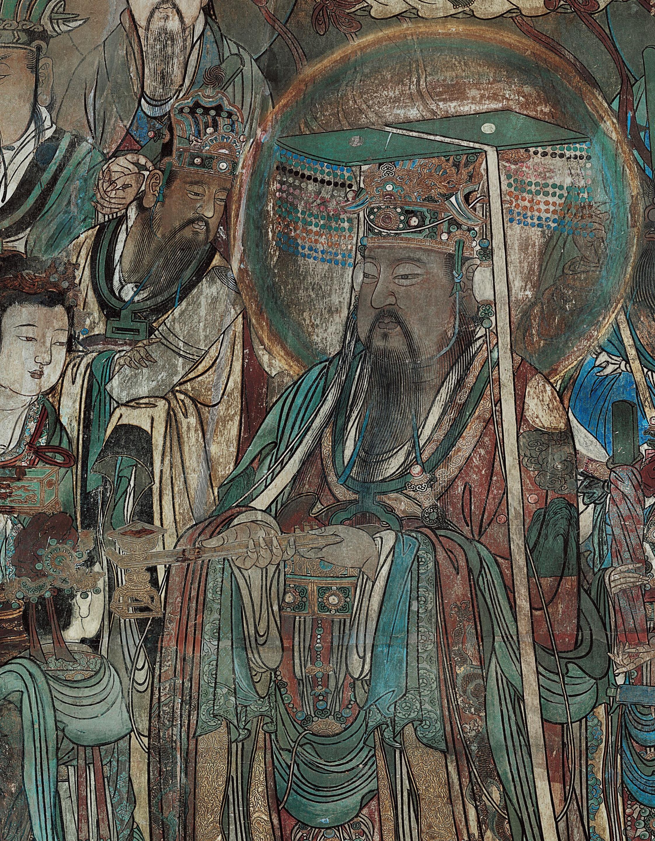 山西永乐宫三清殿-元代壁画《朝元图》:290位神仙,浩荡朝拜道祖,满壁风生星起(4)南极大帝、救苦天尊,天帝群像【高清超大图】 - 知乎