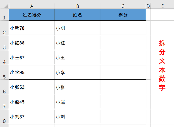 excel拆分单元格中的文本和数字