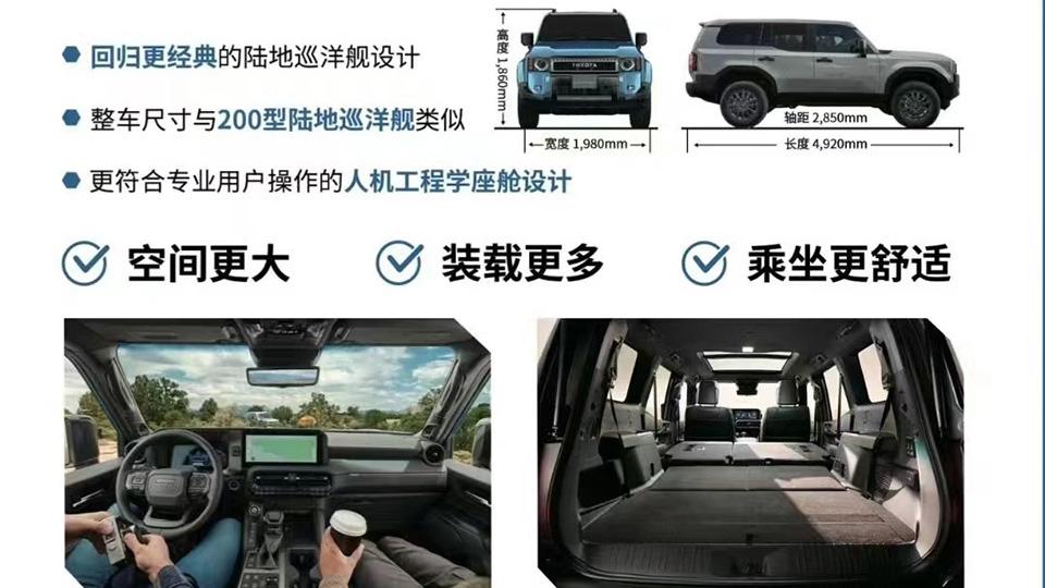 从车身尺寸来看,全新一代丰田普拉多预计将是产品系列中最大块头的一