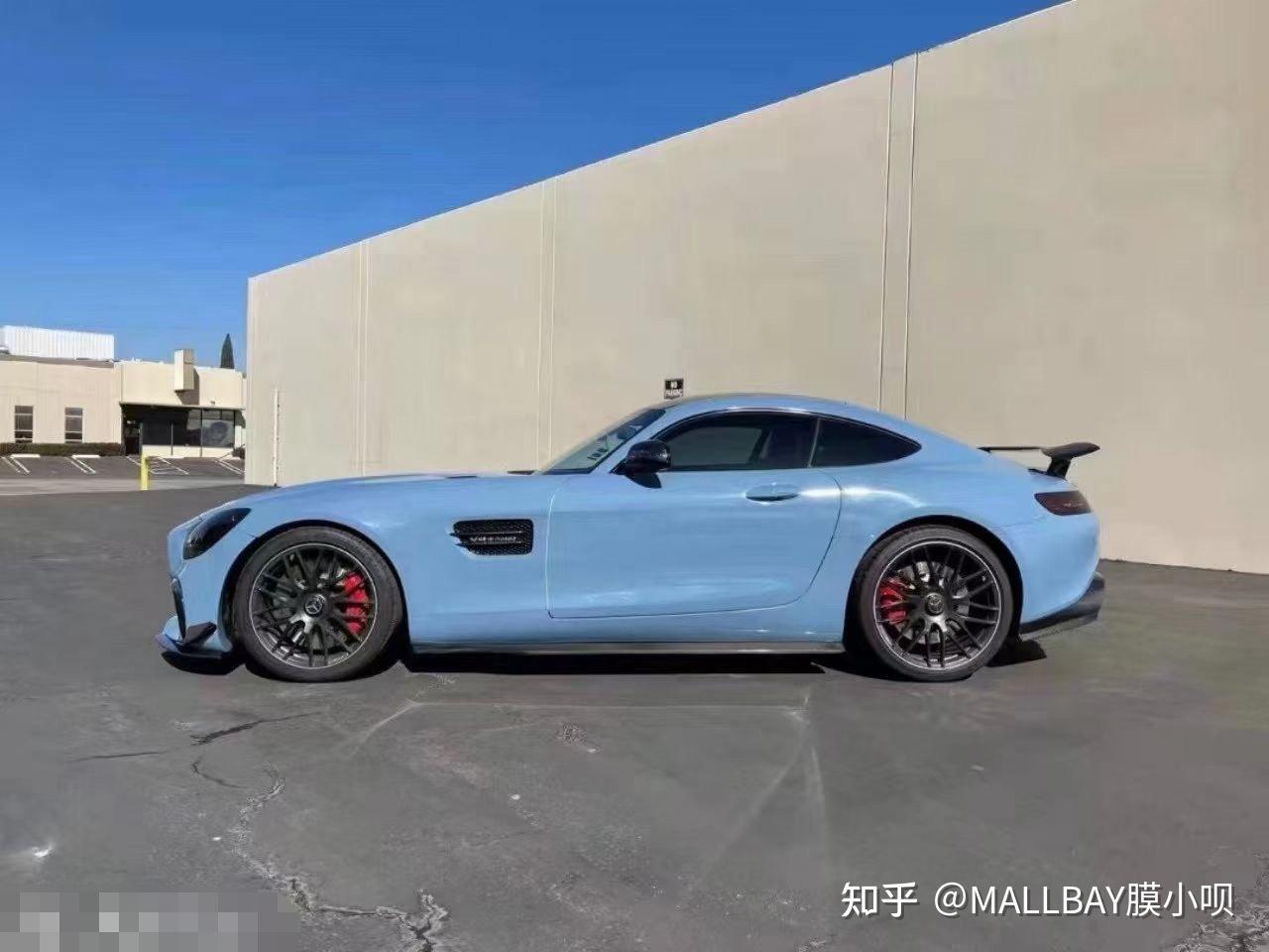 奔驰amggt50改色瓷器蓝看起来优雅大气