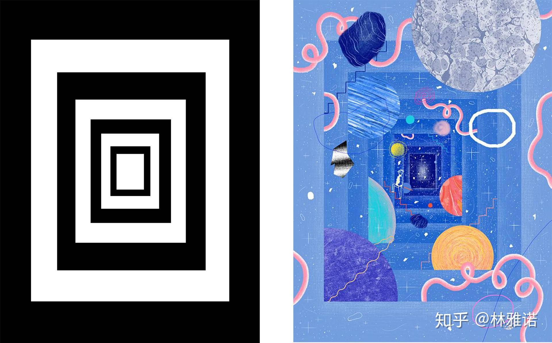 画草稿的构图时,你可以参考借鉴平面构成(分析平面构成的空间运动趋势