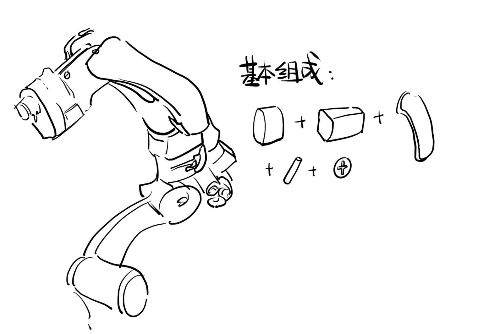 机械的基本组成如下:方块,圆柱体,方片.