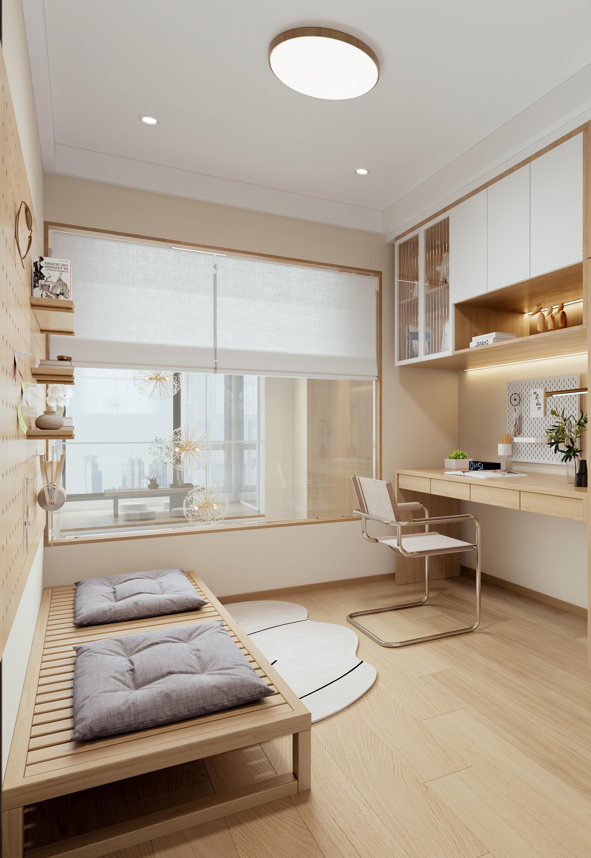 书房以原木材质为主,打造舒适温馨的学习办公环境.