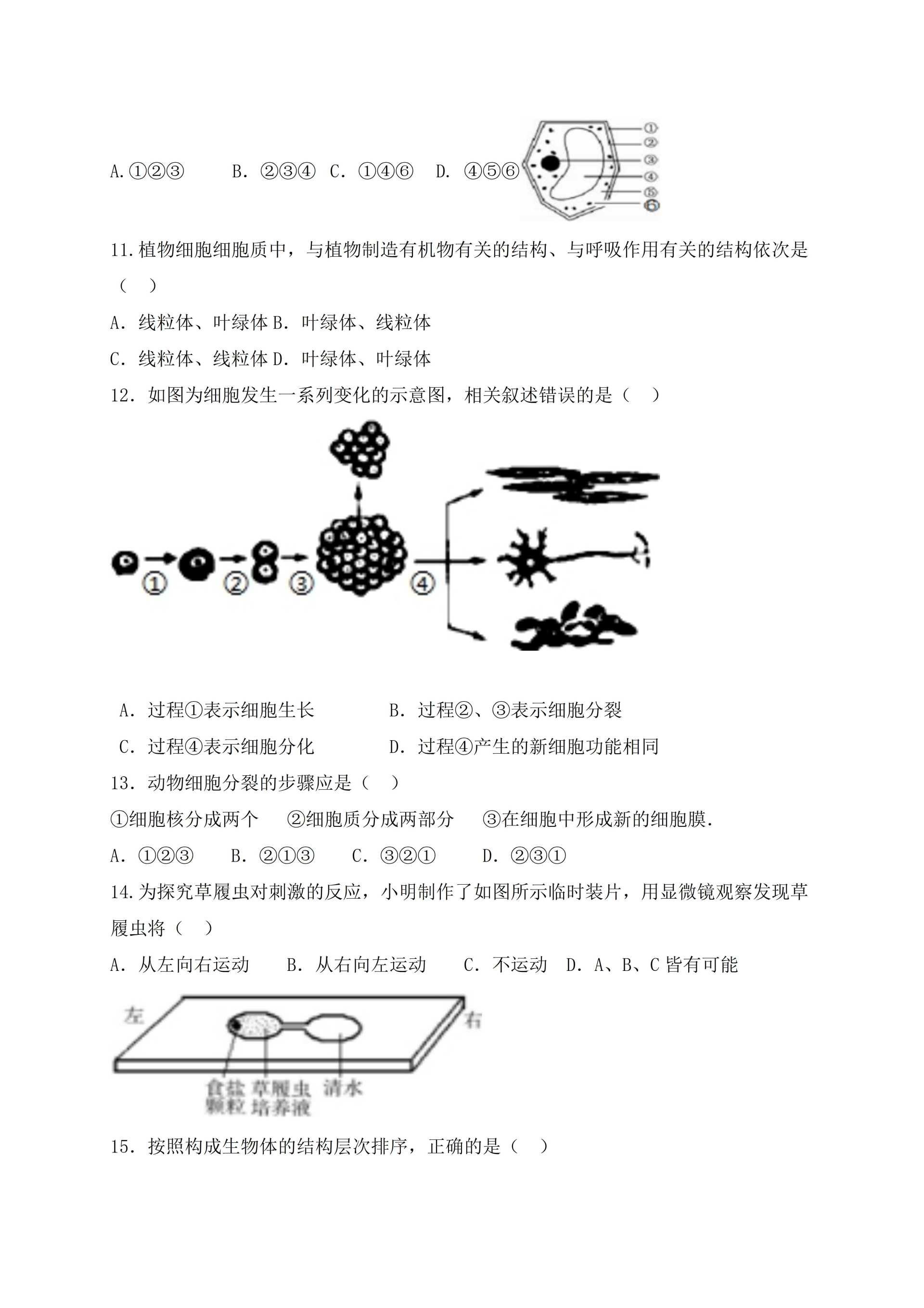 苏科版初一七年级下册生物第一次月考试卷