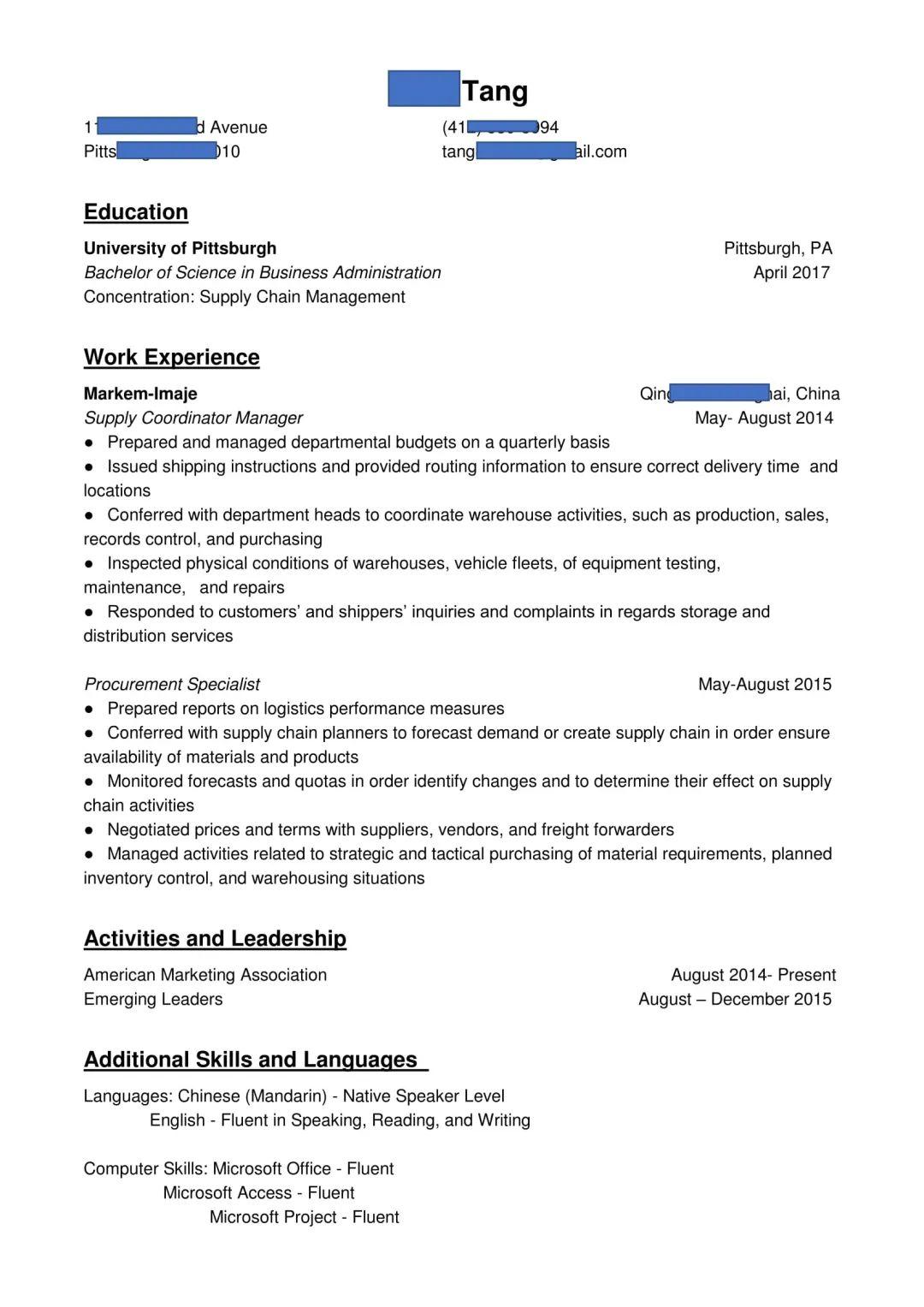 美国留学毕业怎样写简历