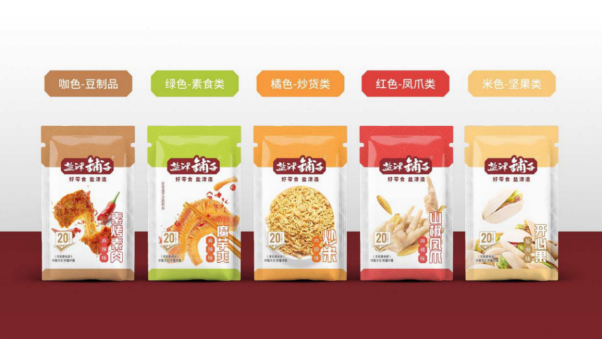 包装总体策略目前,盐津铺子的包装体系是非常凌乱的,凌乱的同时就