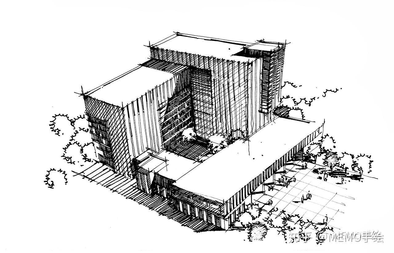 手繪教程|手繪綜合辦公樓效果圖 - 知乎