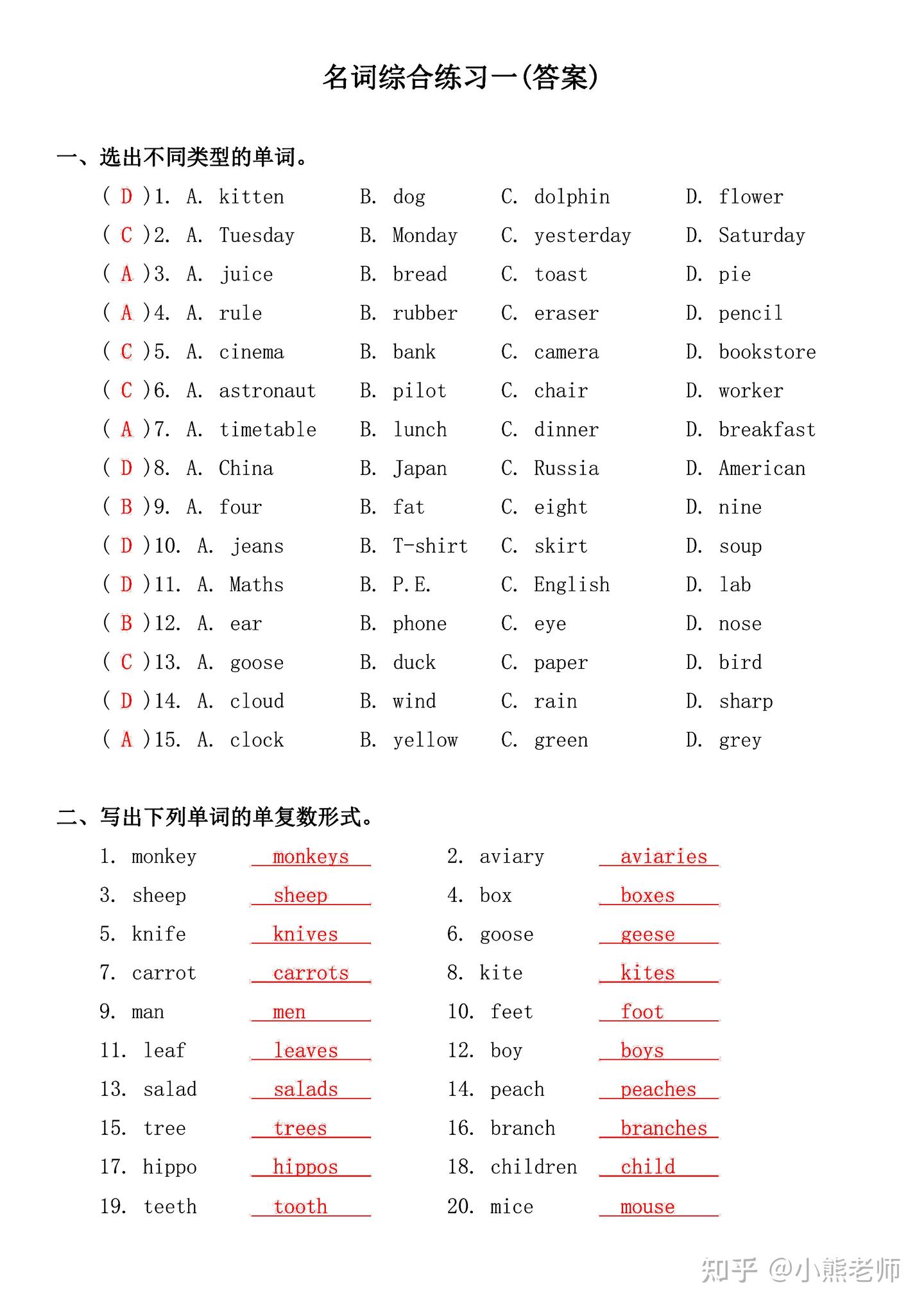 小学英语语法之《名词》考点知识汇编+必刷习题(有答案) - 知乎