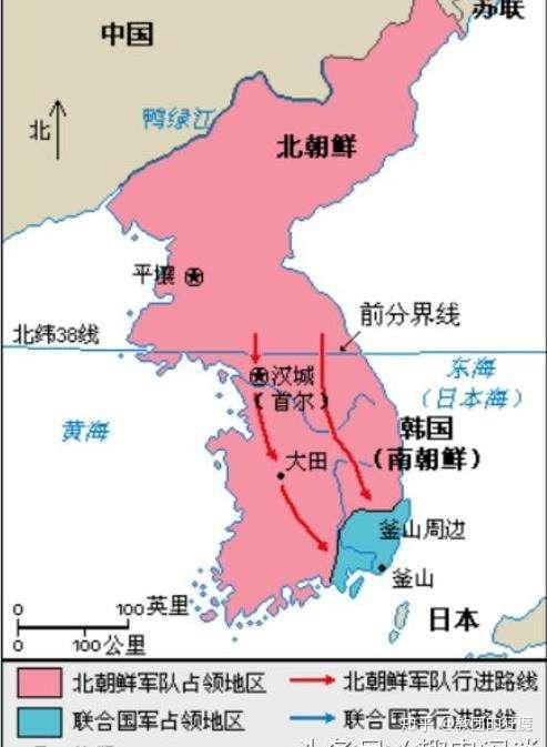 二战结束后,朝鲜半岛在苏美两国的影响下南北分裂为朝鲜和韩国