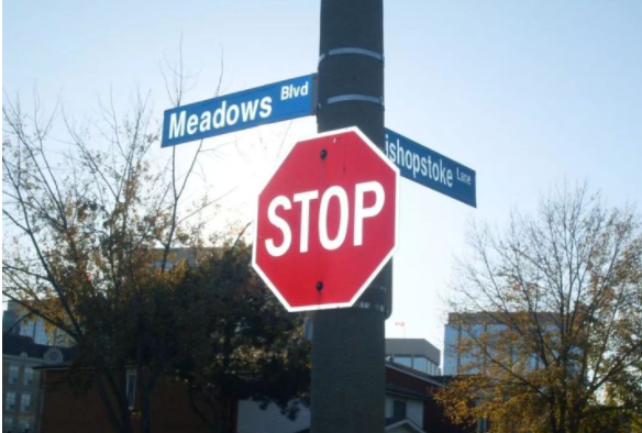 红色八角形的"停车"标志("stop"sign)