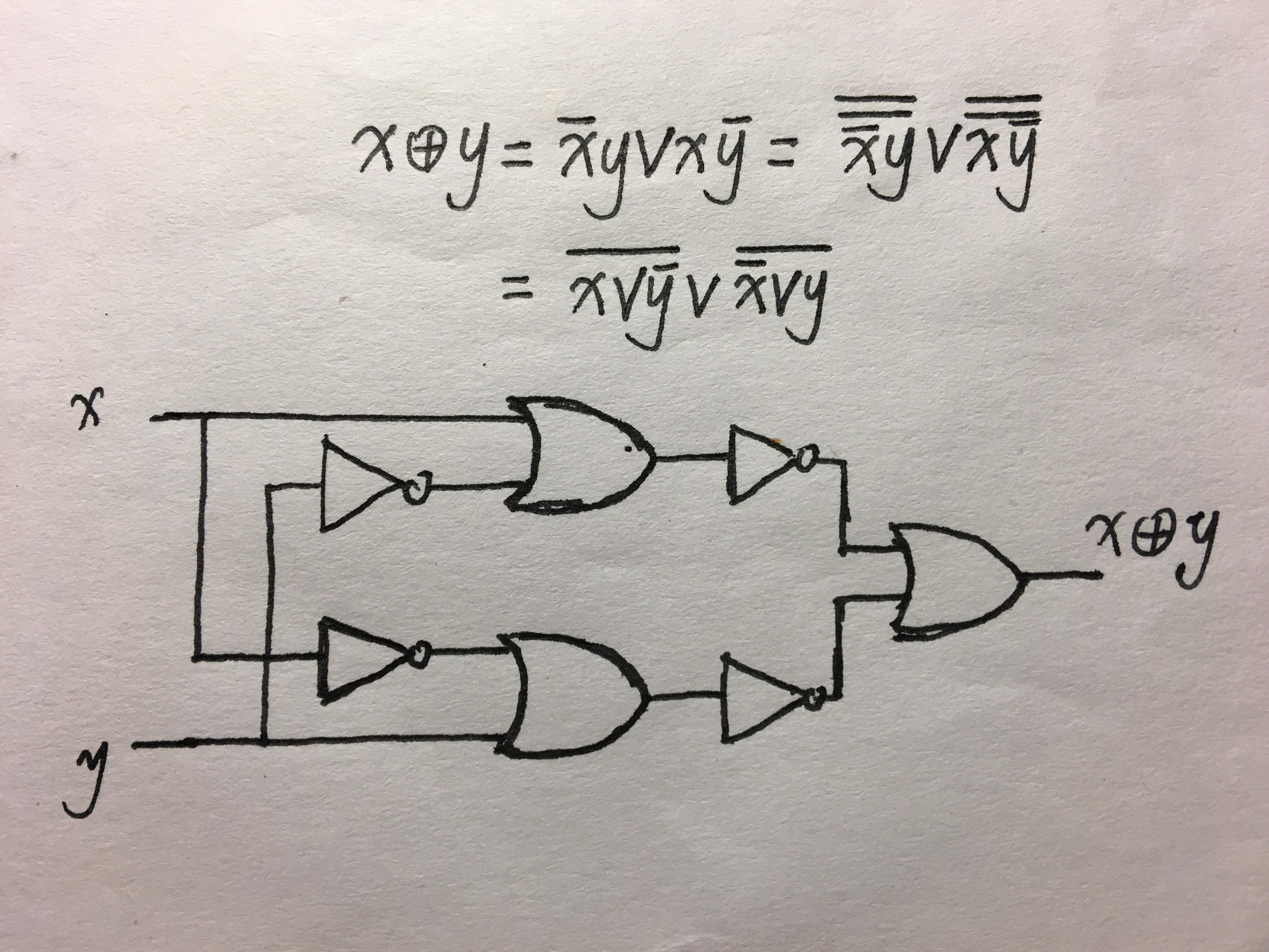 如何只用或門和非門設計一個異或門