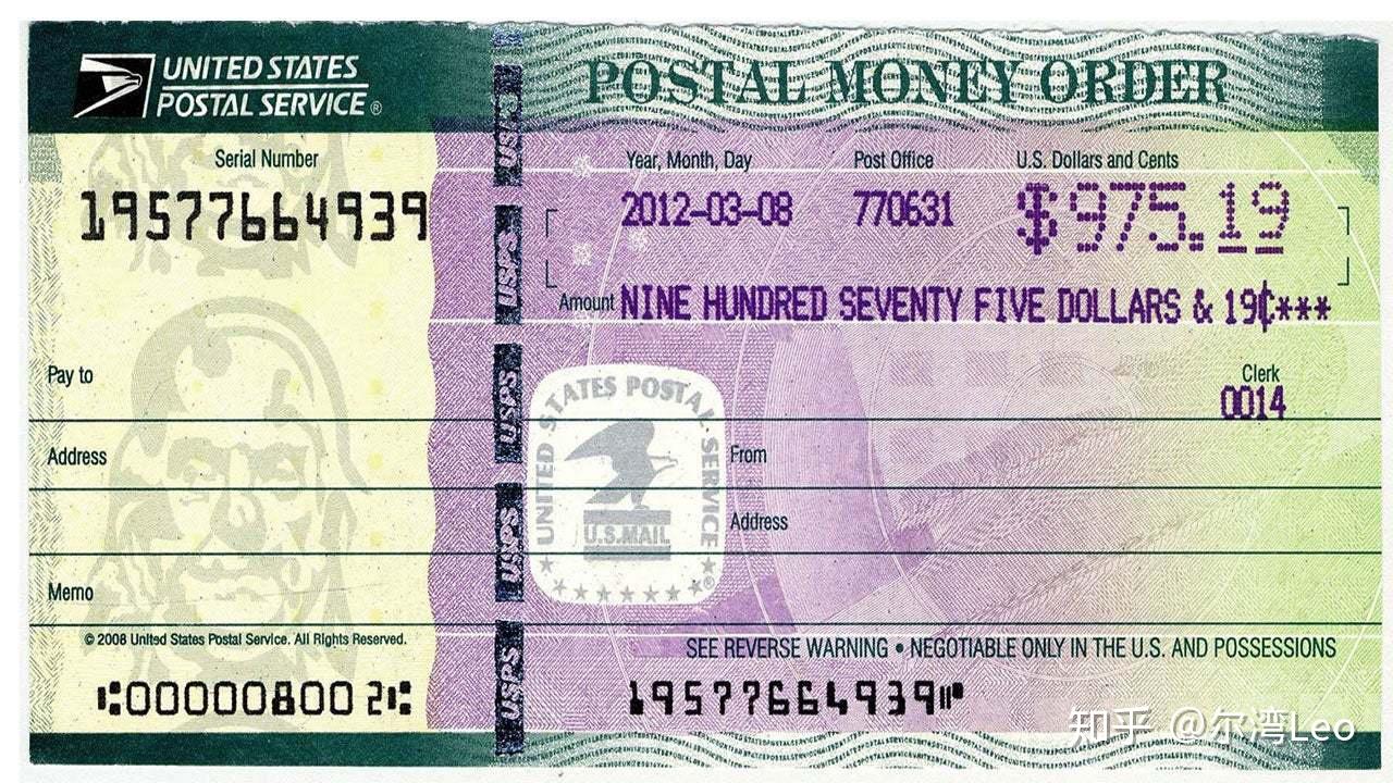 超市购买的money order中文翻译成现金支票,银行购买的叫做银行本票.