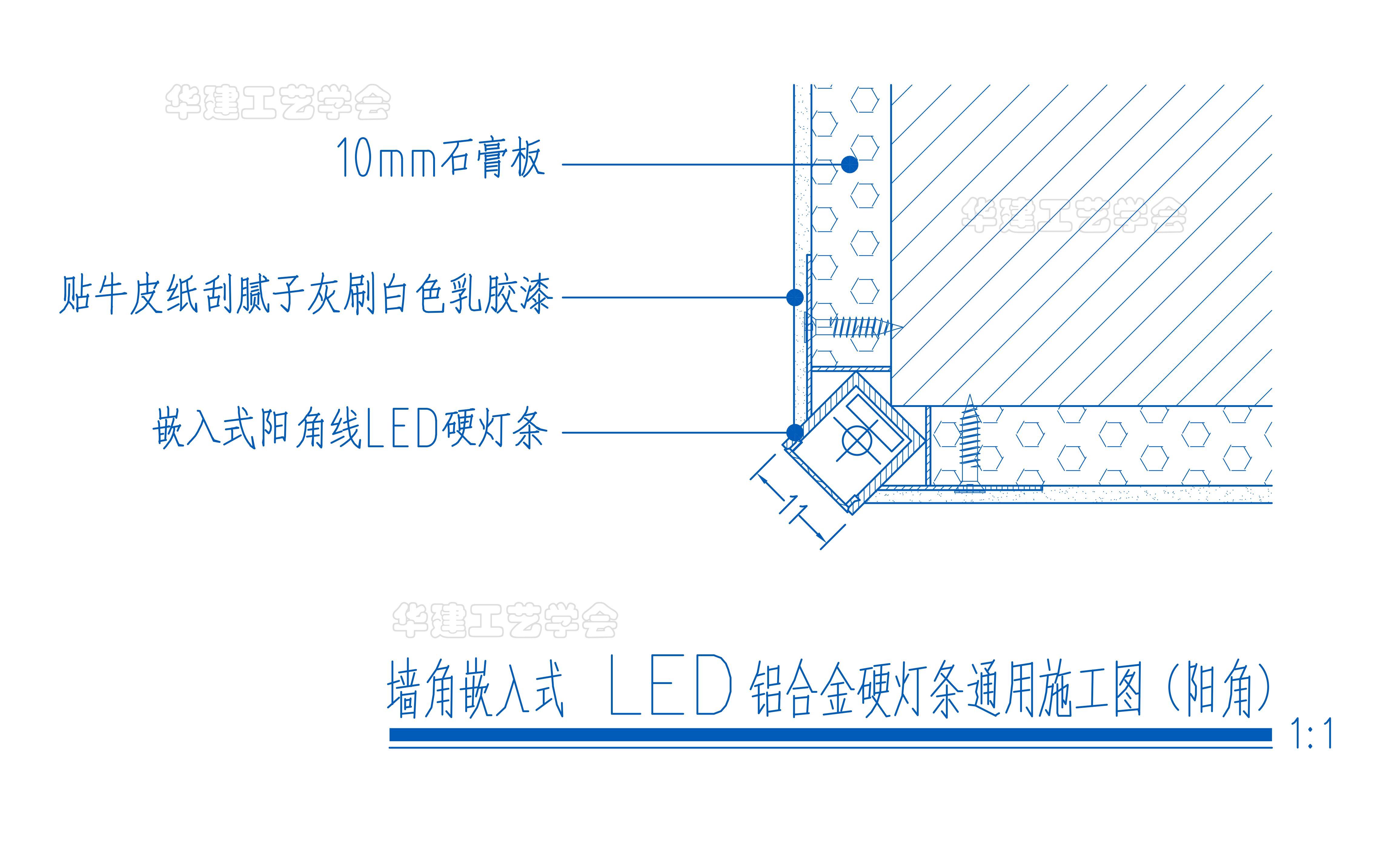 注意要點:嵌入式鋁合金線型燈在與石膏板銜接位置需要貼牛皮紙再進行