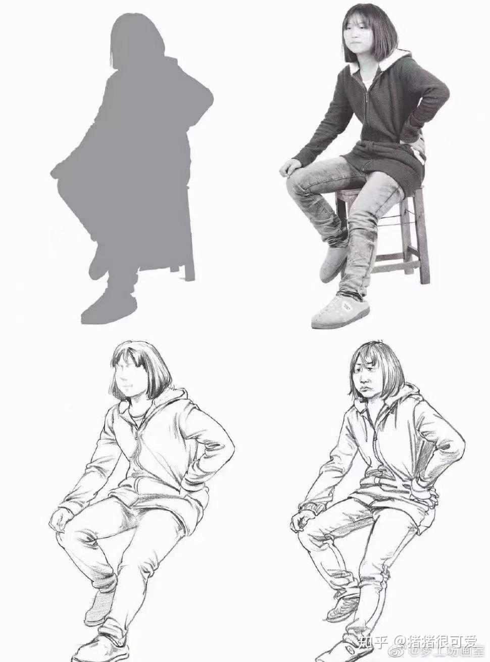 梦工场速写照片剪影形大动态临摹本对照记得收藏并练习万一考到哟