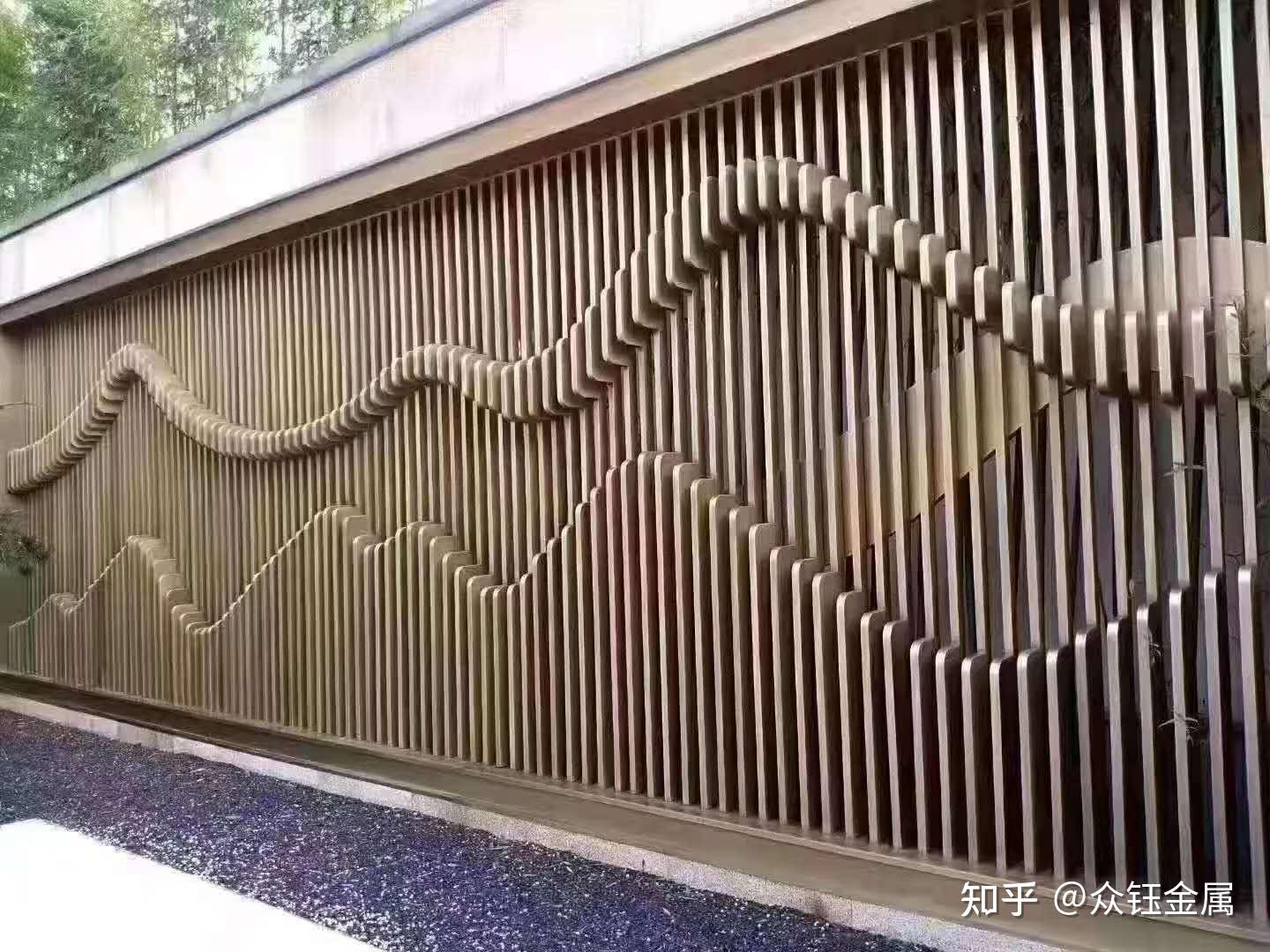 园林新中式不锈钢景墙户外水景金属背景墙