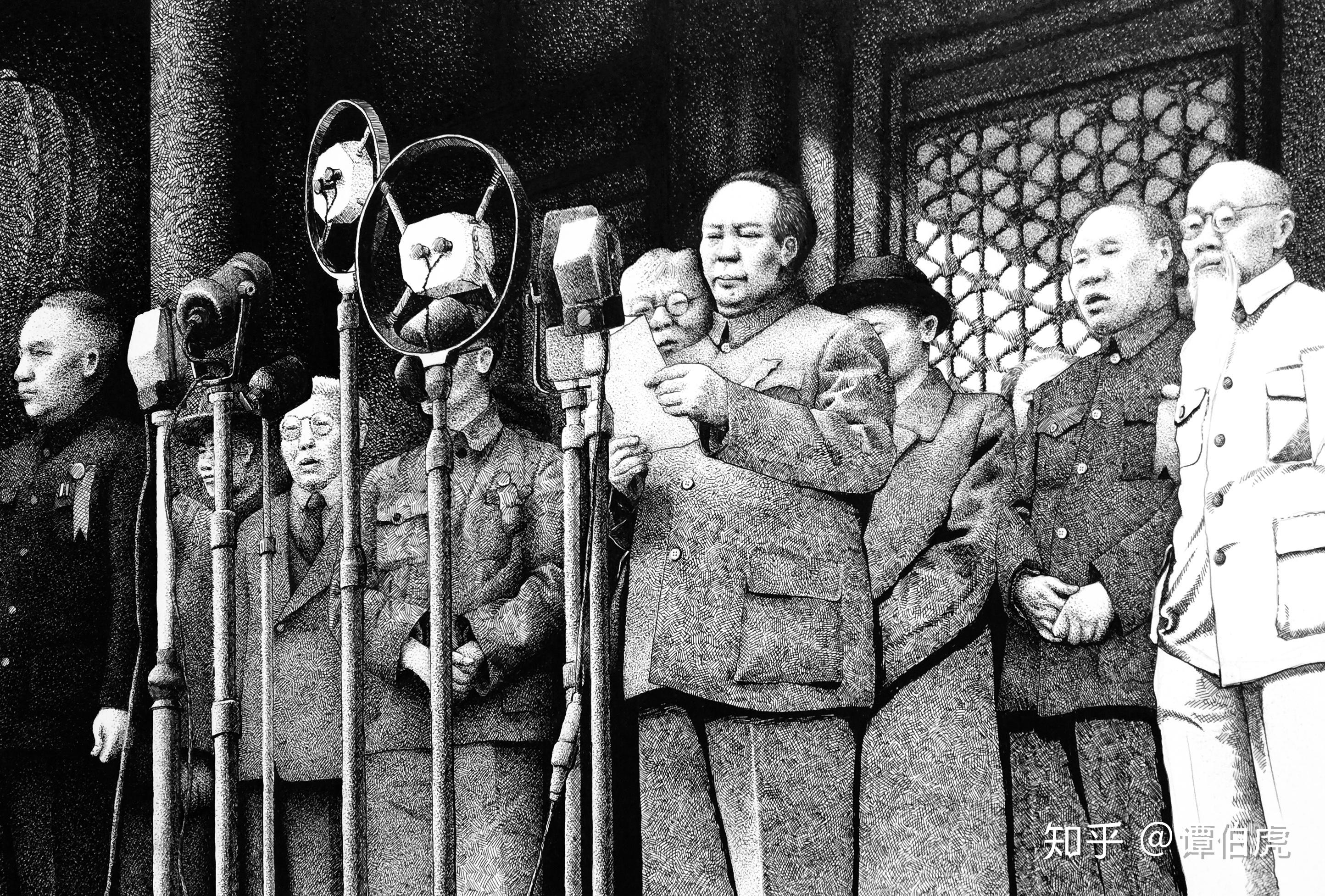 谭伯虎钢笔画作品《开国大典》